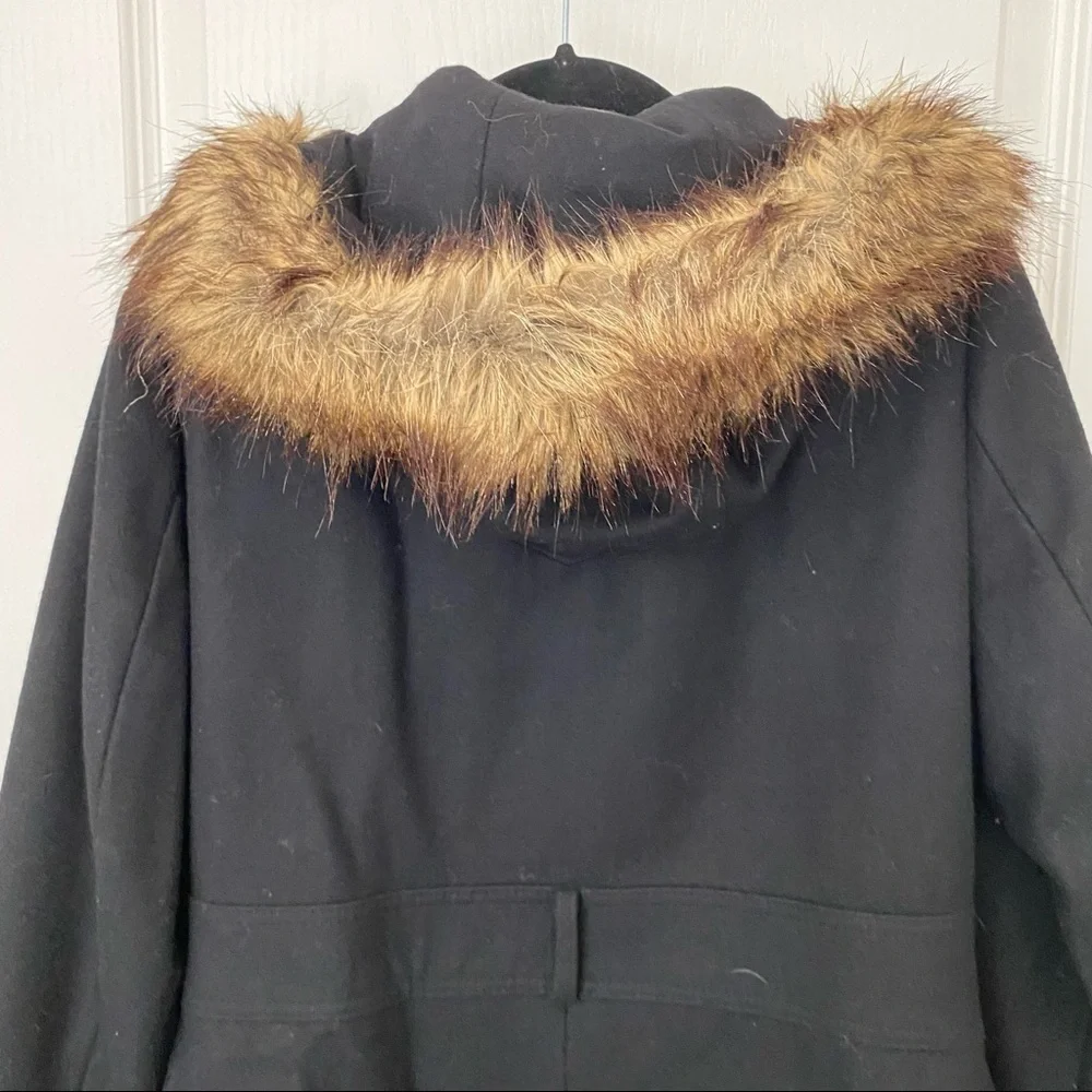 Espirit wool blend black faux fur trim hoodie size large